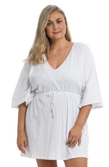 Maxine White Solid Kimono Tunic Cover Up - Lion's Lair Boutique - 1X, 2X, 3X, Black, continuity, Coverup, L, M, Maxine, S, Solid, TNC, Tunic, White, XL, XS - Maxine