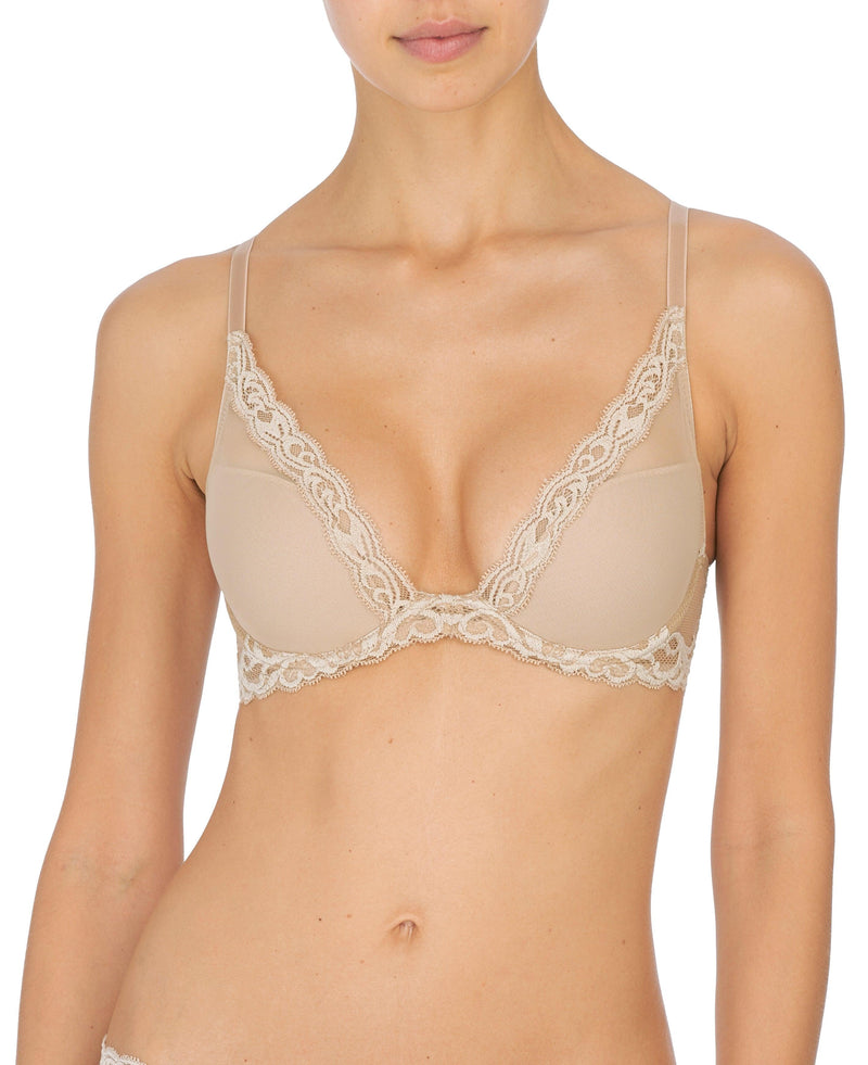 Natori "Feathers" Café UW Contour Plunge Bra - Lion's Lair Boutique - 30, 32, 34, 36, 38, B, BRV, C, continuity, D, DD, E, F, Feathers, lingerie, Natori, plunge - Natori