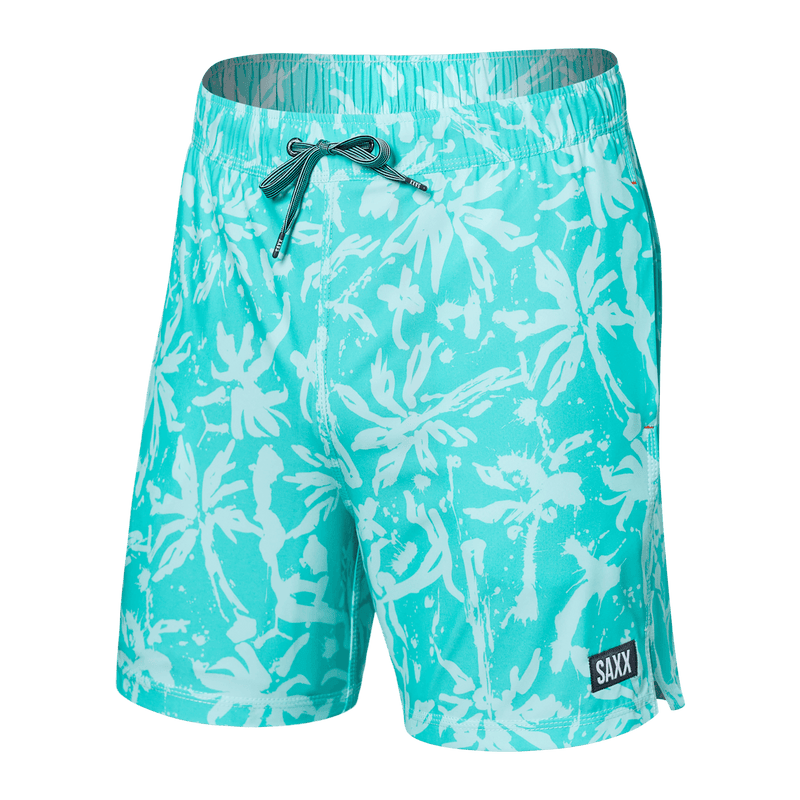 Saxx "Oh Buoy" Splash Palms Aqua 7" Trunks - Lion's Lair Boutique - 2X, BXL, Fashion, FEB 2023, L, M, S, Saxx, Swimwear, XL - Saxx