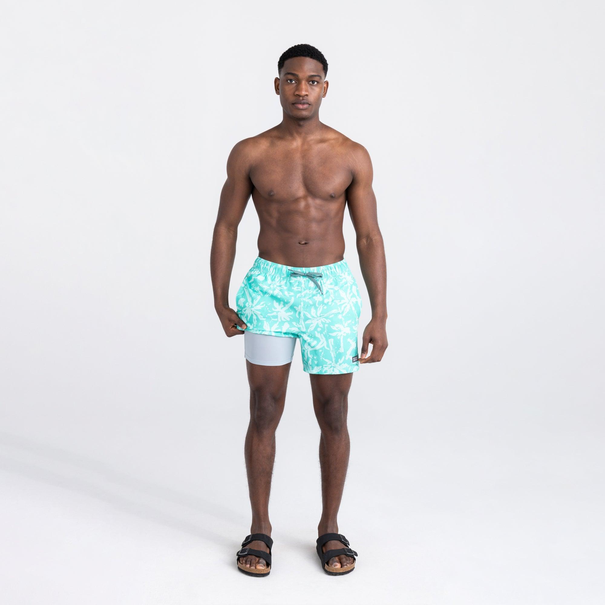 Saxx "Oh Buoy" Splash Palms Aqua 7" Trunks - Lion's Lair Boutique - 2X, BXL, Fashion, FEB 2023, L, M, S, Saxx, Swimwear, XL - Saxx