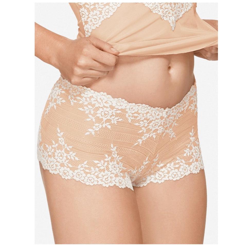 Wacoal "Embrace Lace" Sand Boyshort - Lion's Lair Boutique - continuity, Embrace Lace, L, lingerie, M, S, SHO, Wacoal, XL - Wacoal